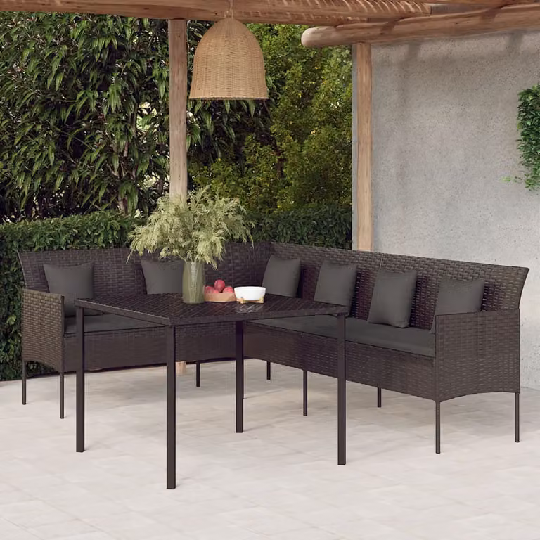 Set da pranzo da giardino vidaXL in polyrattan nero con cuscini, composto da 2 pezzi