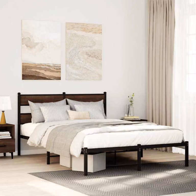 vidaXL Giroletto con Testiera in Rovere Marrone e Struttura in Metallo L/P/H: 150 x 200 x 91.5 cm