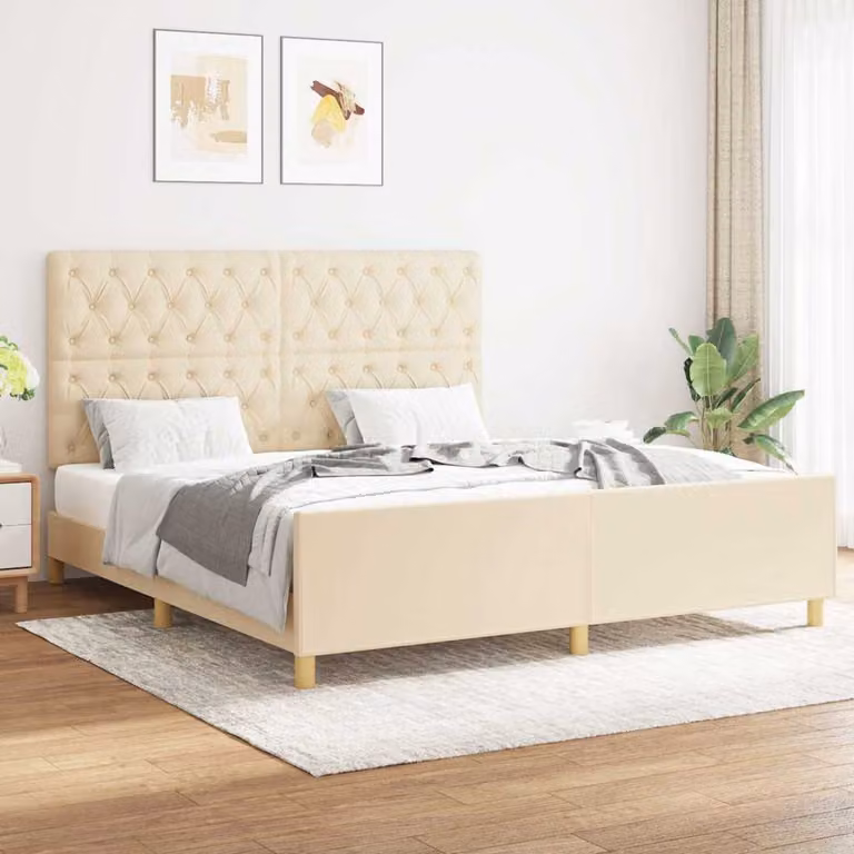 vidaXL Giroletto senza Materasso Beige in Tessuto con Struttura in Legno di Larice L/P/H: 160 x 200 x 166 cm
