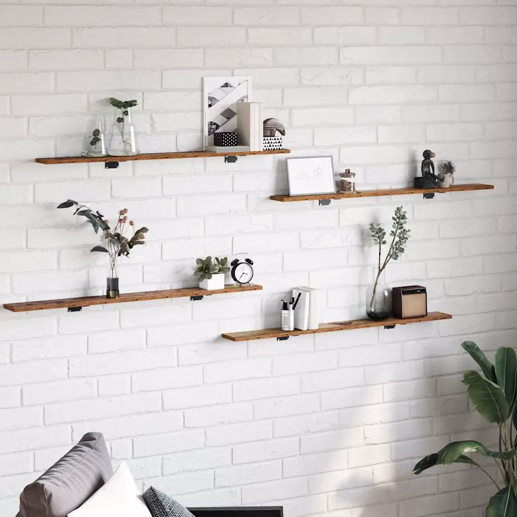 Set di 4 scaffali a parete vidaXL in legno MDF marrone, design moderno per soggiorno o ufficio, L: 100 cm, P: 10 cm, H: 1,5 cm