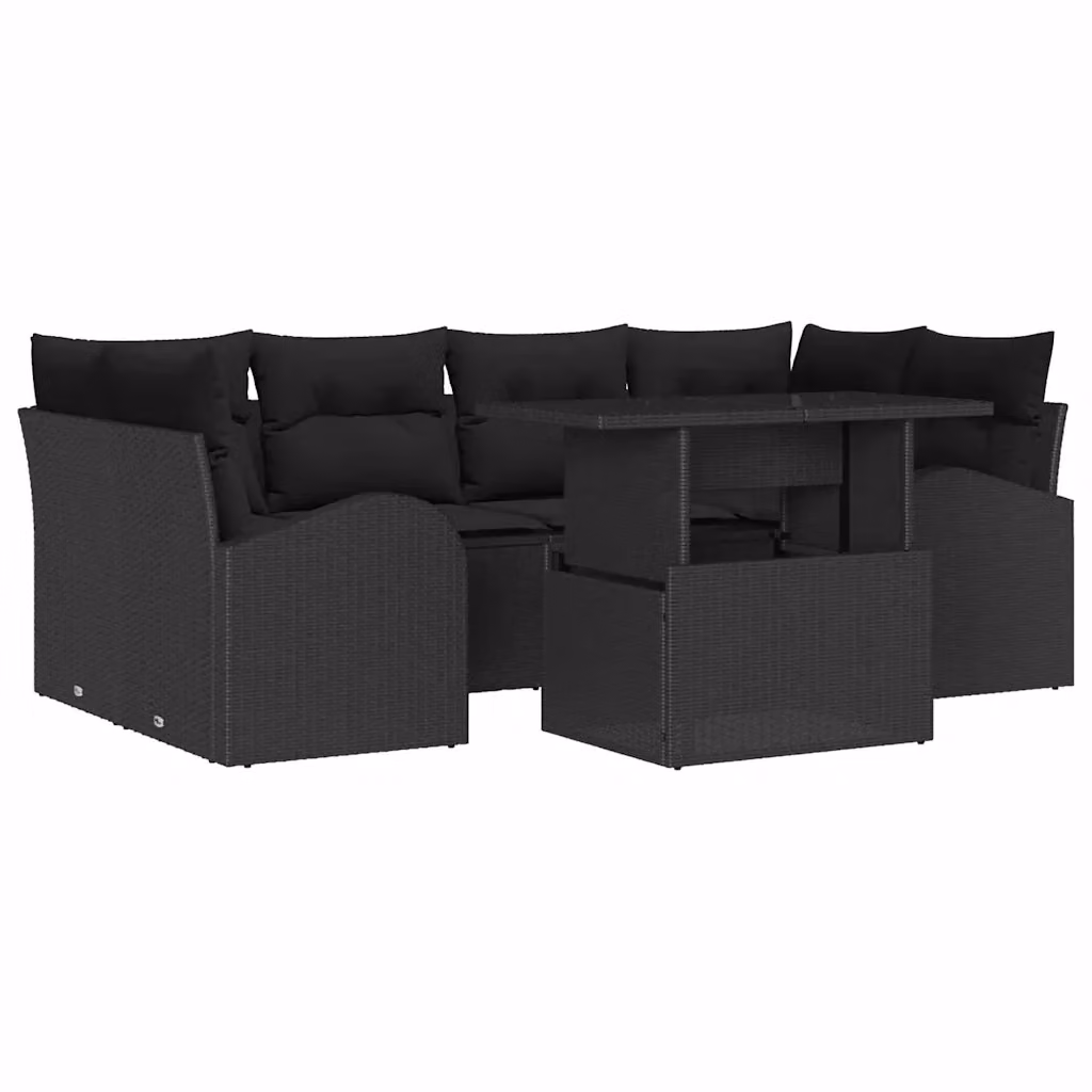 vidaXL Set Divano da Giardino Moderno a Forma di U in Rattan Nero con Tavolino e Cuscini – 2