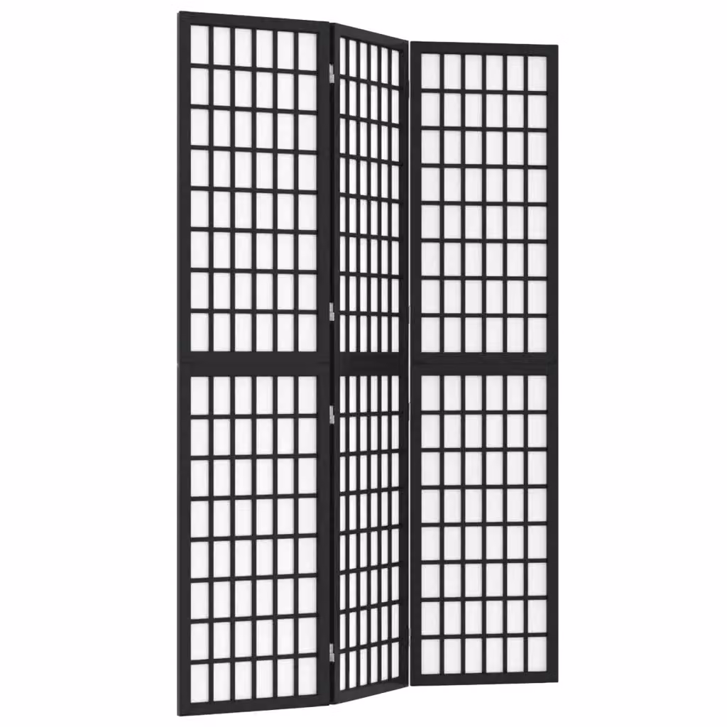 Divisorio Pieghevole a 3 Pannelli in Legno di Abete Stile Giapponese vidaXL Nero L 120 cm x H 170 cm – 2