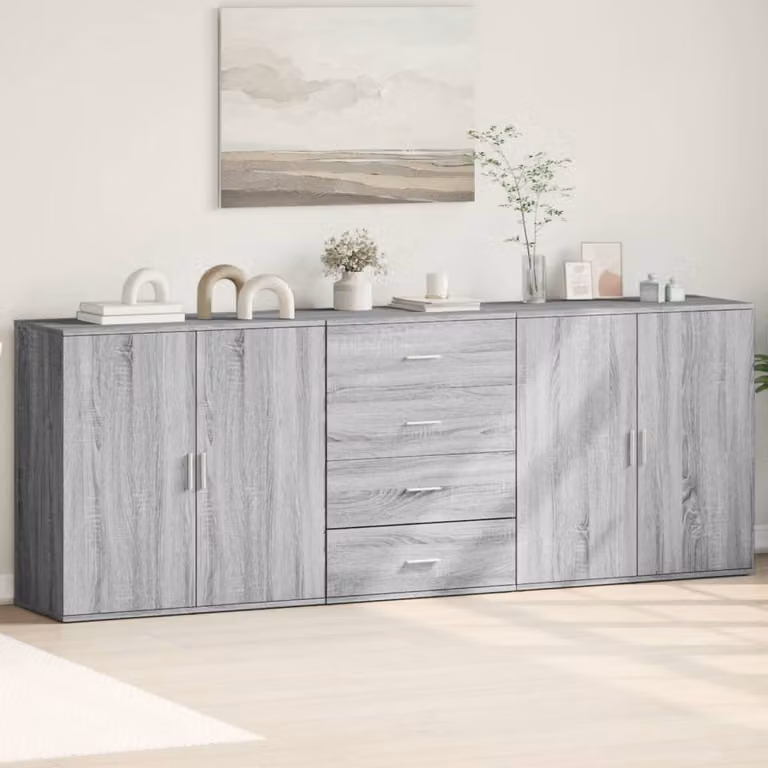 Set di 3 credenze moderne vidaXL in legno multistrato e MDF, colore grigio, da appendere alla parete per la tua sala da pranzo