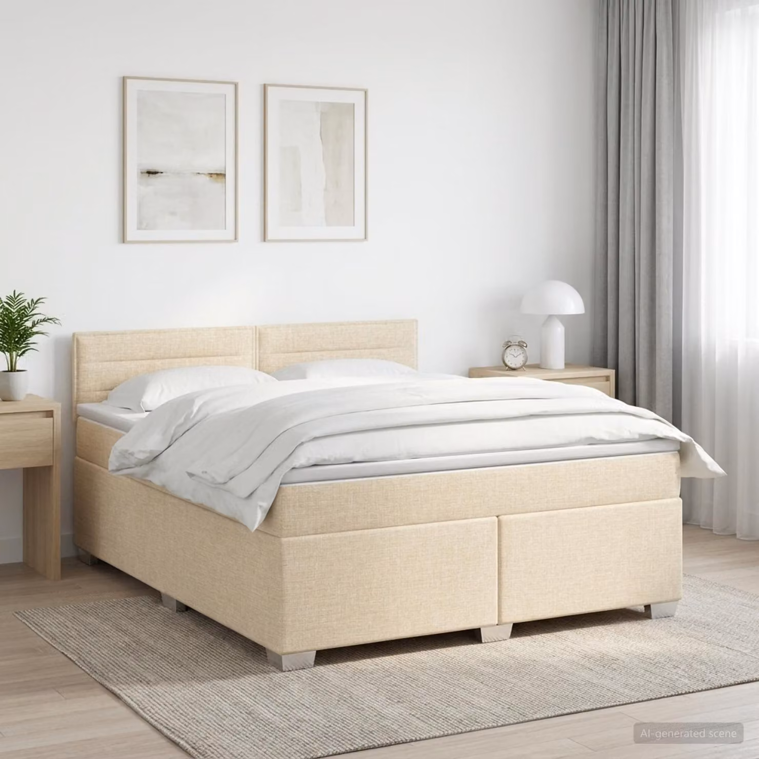Letto box spring con materasso ibrido vidaXL in tessuto beige e bianco L/P: 160 x 200 cm