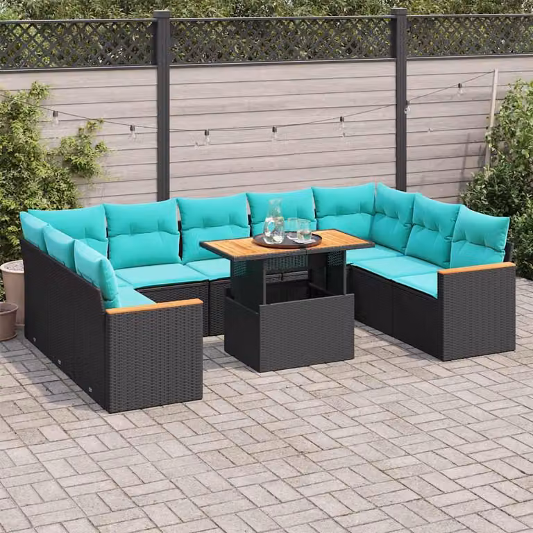 Maison Exclusive - Set da giardino 10 pezzi con cuscini in polyrattan nero