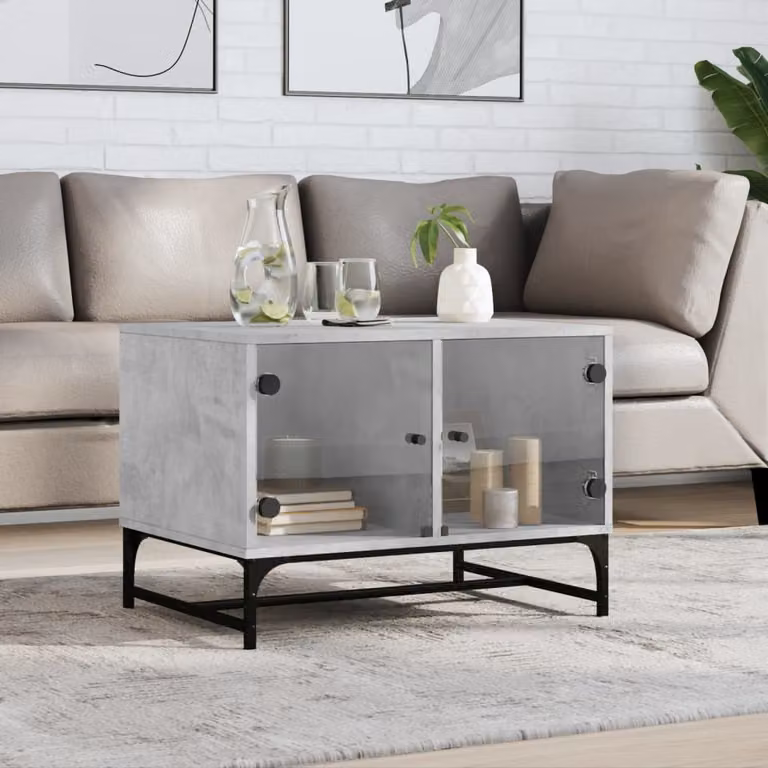 Maison Exclusive - Tavolino con ante in vetro, colore grigio cemento, dimensioni 68,5 x 50 x 50 cm