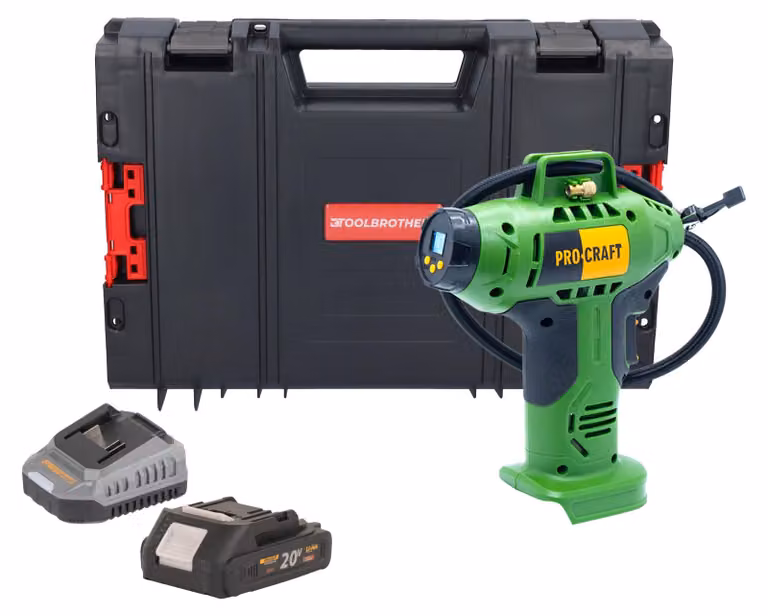 Compressore a batteria Procraft LK20 20 V 11 bar + 1x batteria 2,0 Ah + caricabatteria + valigetta portautensili RHINO