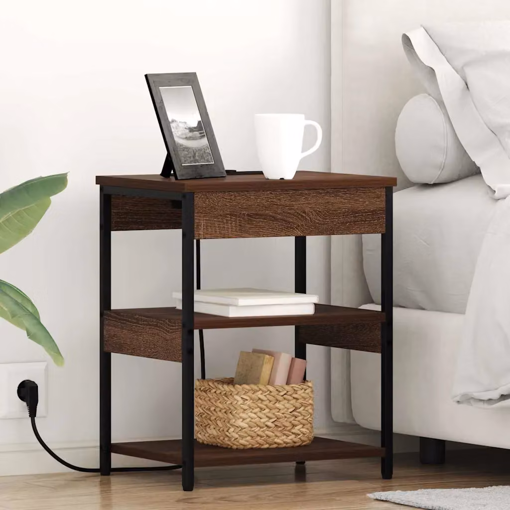 vidaXL Armadio da Notte in Legno e Metallo Stile Rustico Marrone L: 41 cm, P: 31 cm, H: 51 cm