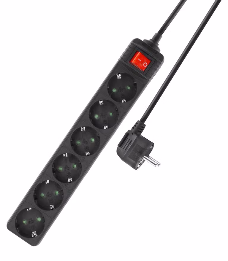 ACT Ciabatta elettrica con interruttore luminoso, 6 prese, 3 m, nero (AC2465)