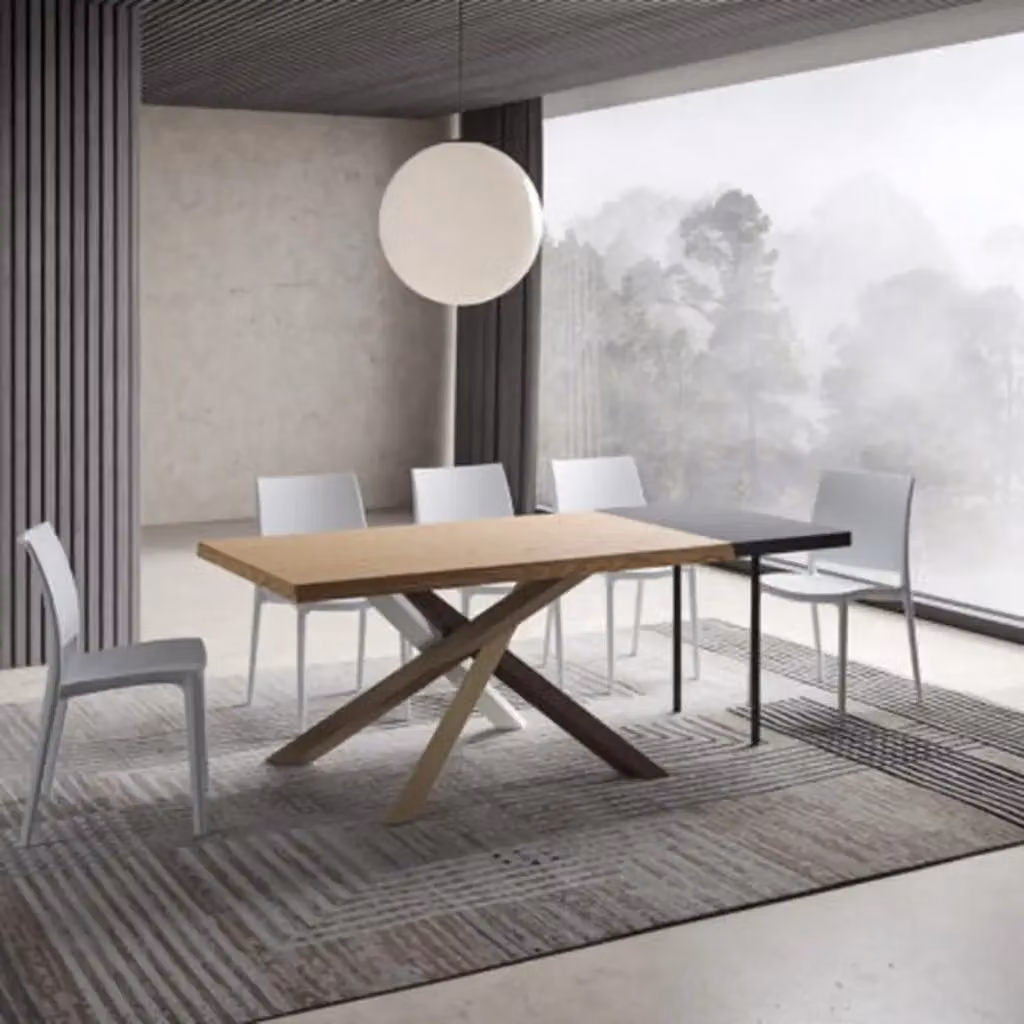 Tavolo allungabile Itamoby in legno di rovere con bordo live edge e struttura in metallo, L: 160/210 cm, P: 90 cm, H: 75 cm, colore antracite e marrone – 2