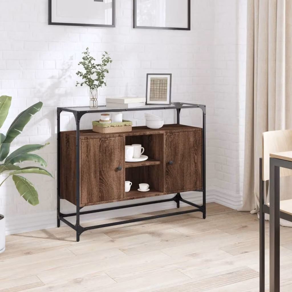 Credenza vidaXL in Rovere Marrone con Piano in Vetro, L 98 x P 35 x H 81 cm