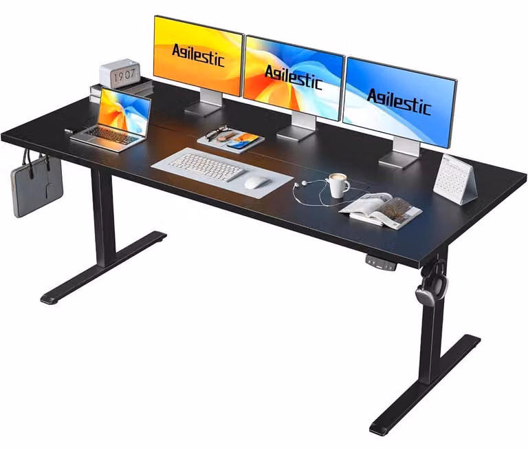 Scrivania regolabile in altezza, dimensioni 180 x 80 cm, con sistema elettrico e funzione di memoria, colore nero