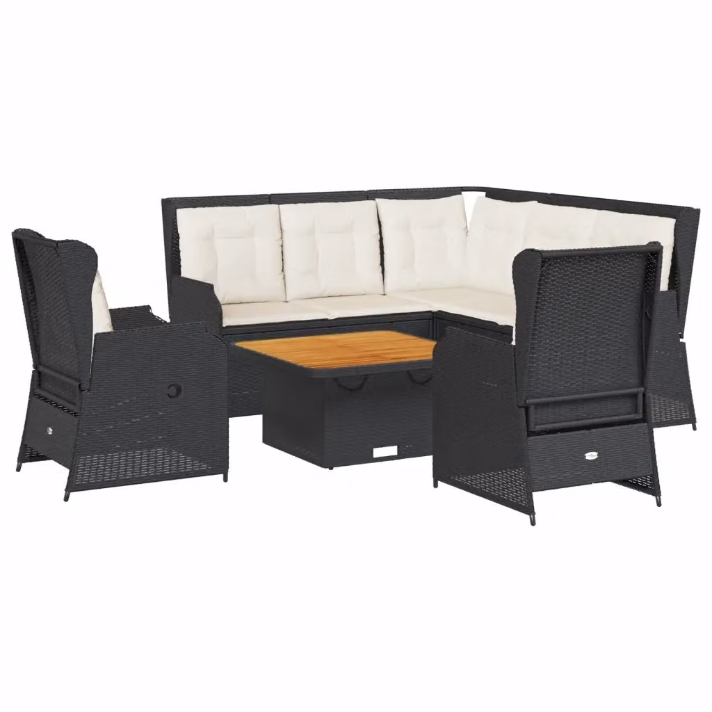 Set da giardino moderno vidaXL composto da 6 pezzi con divano angolare a L, tavolino da caffè e cuscini imbottiti con rivestimenti rimovibili in poliestere resistente ai raggi UV, struttura in acciaio verniciato a polvere e dettagli in legno di acacia – 2