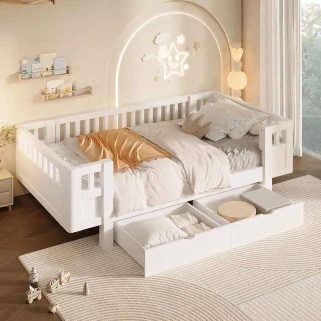 letto a piattaforma legno massello e mdf bianco 90 x 200 cm