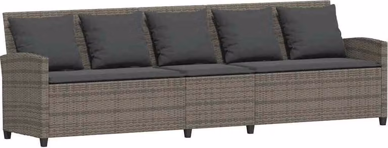 Divano da Giardino con Cuscini 5 Posti Grigio in Polyrattan