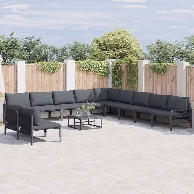 Set Divano da Giardino a L vidaXL con Cuscini in Antracite e Acciaio Verniciato a Polvere