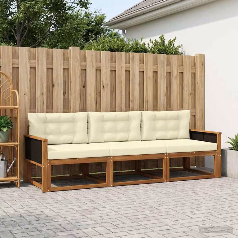 Set di divani da esterno vidaXL in legno di acacia con cuscini, colore marrone e beige