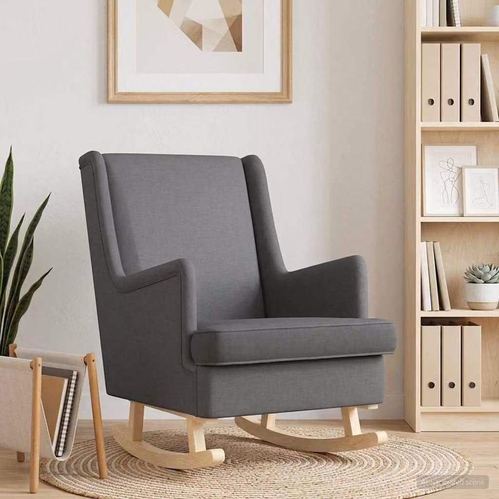 Sedia a dondolo moderna vidaXL in tessuto grigio con braccioli, L: 62 cm, P: 80 cm, H: 85 cm