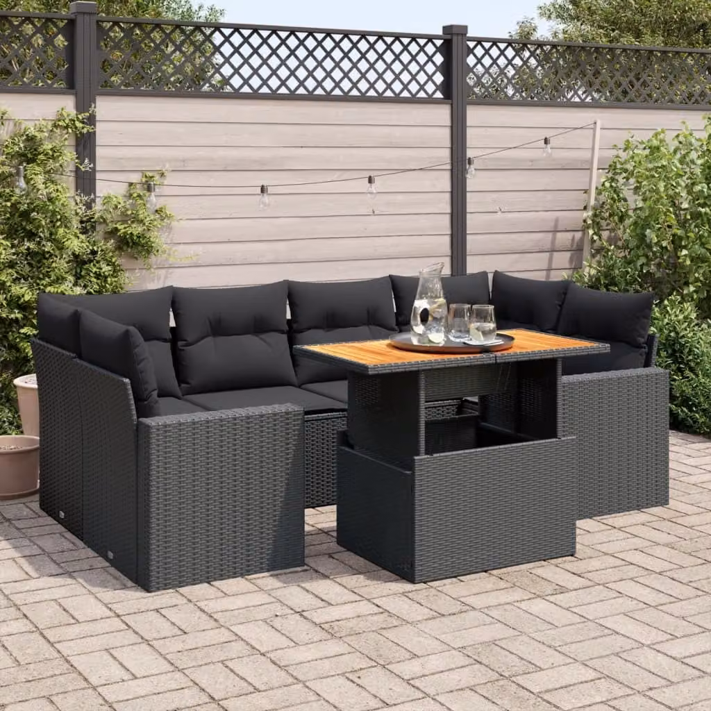 Maison Exclusive - Set Divani da Giardino con Cuscini 7pz Nero Polyrattan
