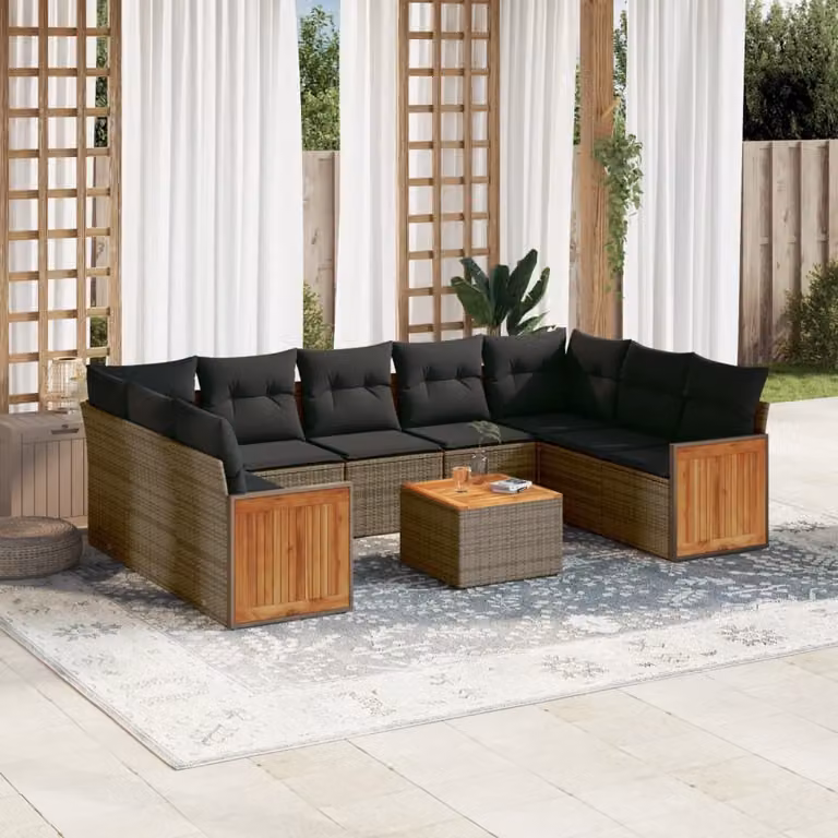 Maison Exclusive - Set da giardino 10 pezzi con cuscini Grigio Poly Rattan