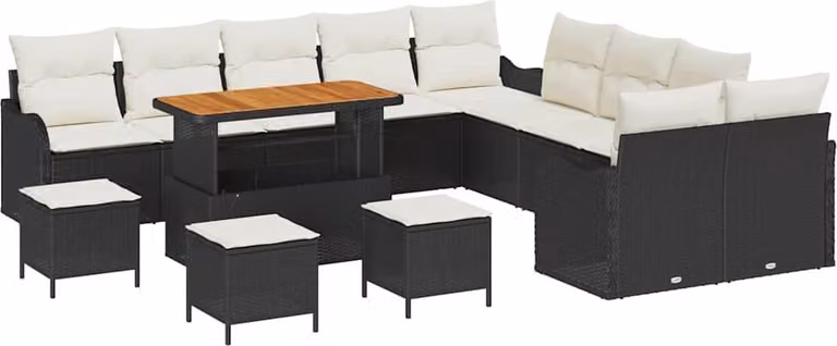 Set Divano da Giardino 14 pcs Nero polyrattan