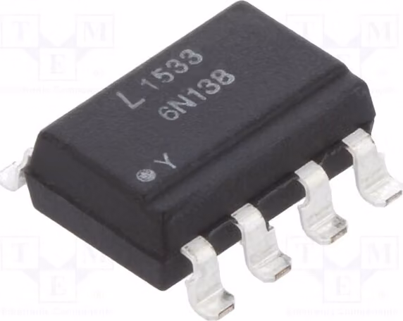 2 optoaccoppiatori, tipo Darlington, montaggio superficiale (SMD). Canali: 1. Tensione: 2,5 kV. Modello: 6N138S-TA1-L. Optoaccoppiatore