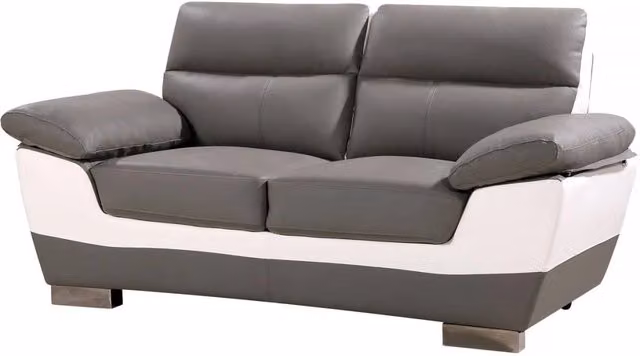 Divano fisso in pelle ricostituita e PVC " Dallas" - 169 x 88 x 90 cm - 2 posti a sedere - Grigio/bianco