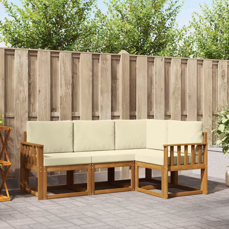 Set di divani da esterno vidaXL 4 pz in legno di acacia con cuscini beige e crema per giardino e terrazza