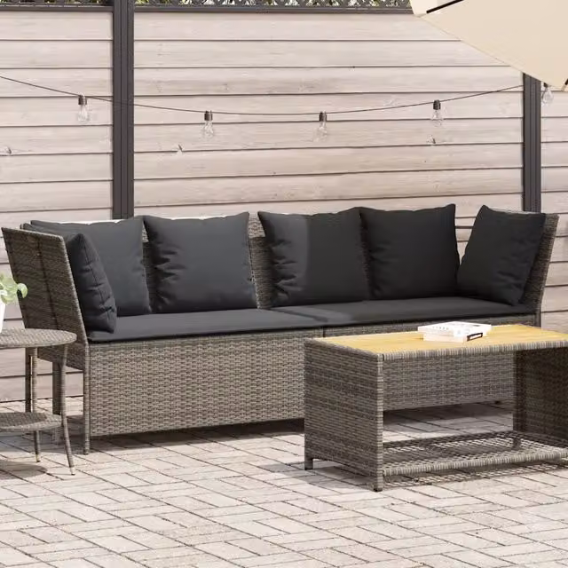 Divano da giardino moderno vidaXL in rattan e metallo con cuscini imbottiti grigi e coperture rimovibili – 1