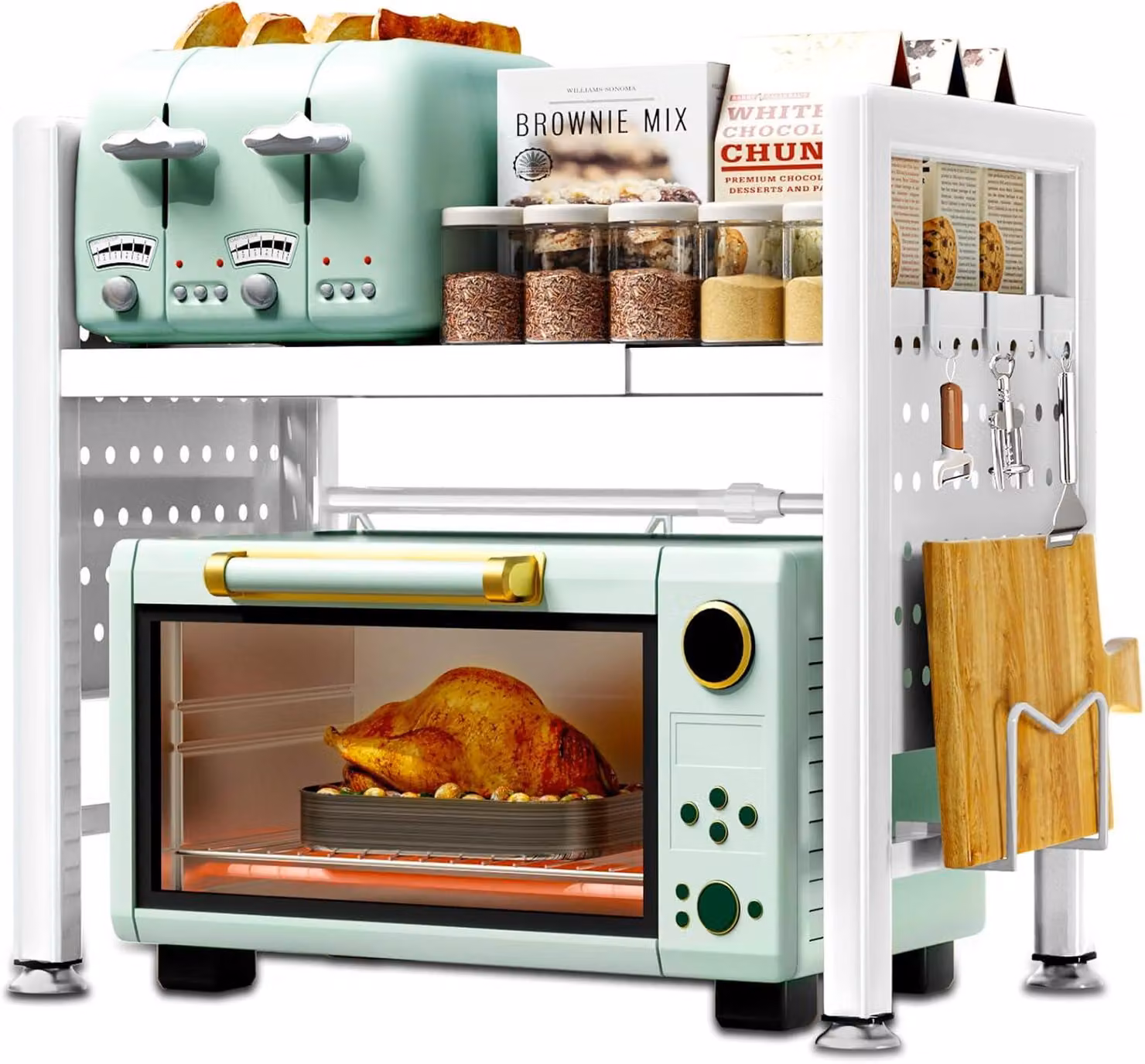 Supporto per microonde da 40-65 cm, con 2 ripiani, per la cucina, colore bianco