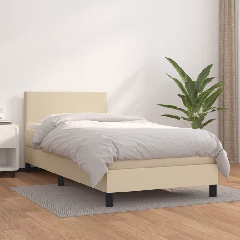 vidaXL Giroletto a Molle con Materasso in Similpelle Beige e Bianco, L/P/H: 100 x 200 x 203 cm