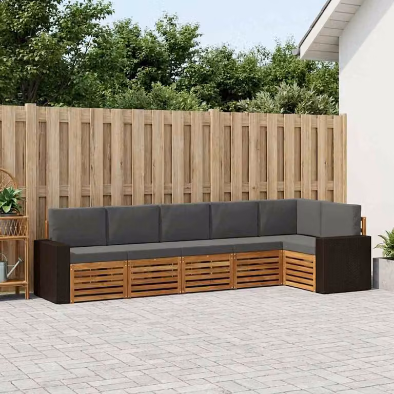 Set di divani da esterno vidaXL a forma di L composto da 6 pezzi in legno di acacia con cuscini in poliestere resistente ai raggi UV, colore beige e antracite