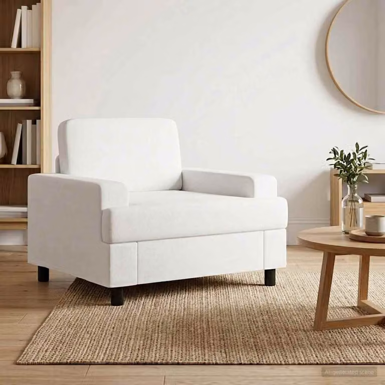 Poltrona moderna vidaXL in tessuto bianco con braccioli per soggiorno e camera da letto