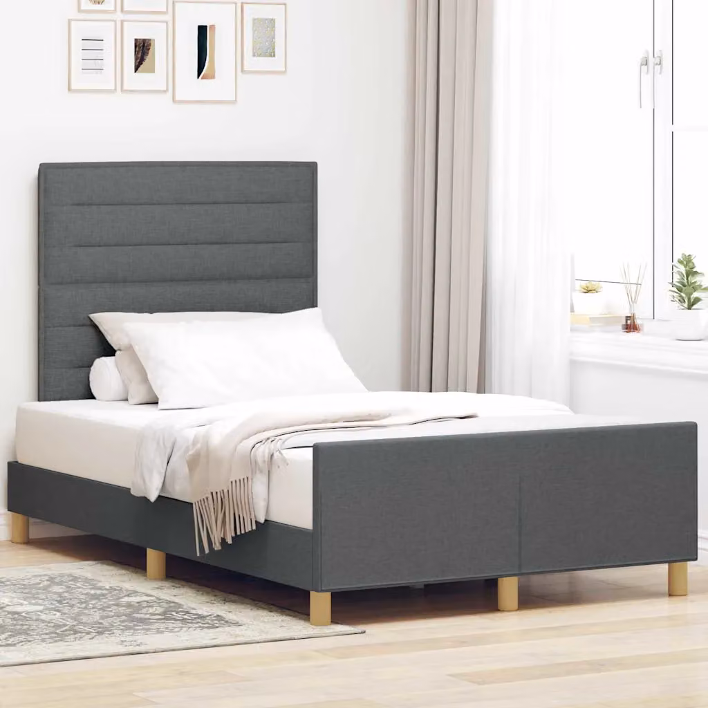 Struttura del letto moderna vidaXL in tessuto e legno, Grigio, 120 x 200 cm – 1
