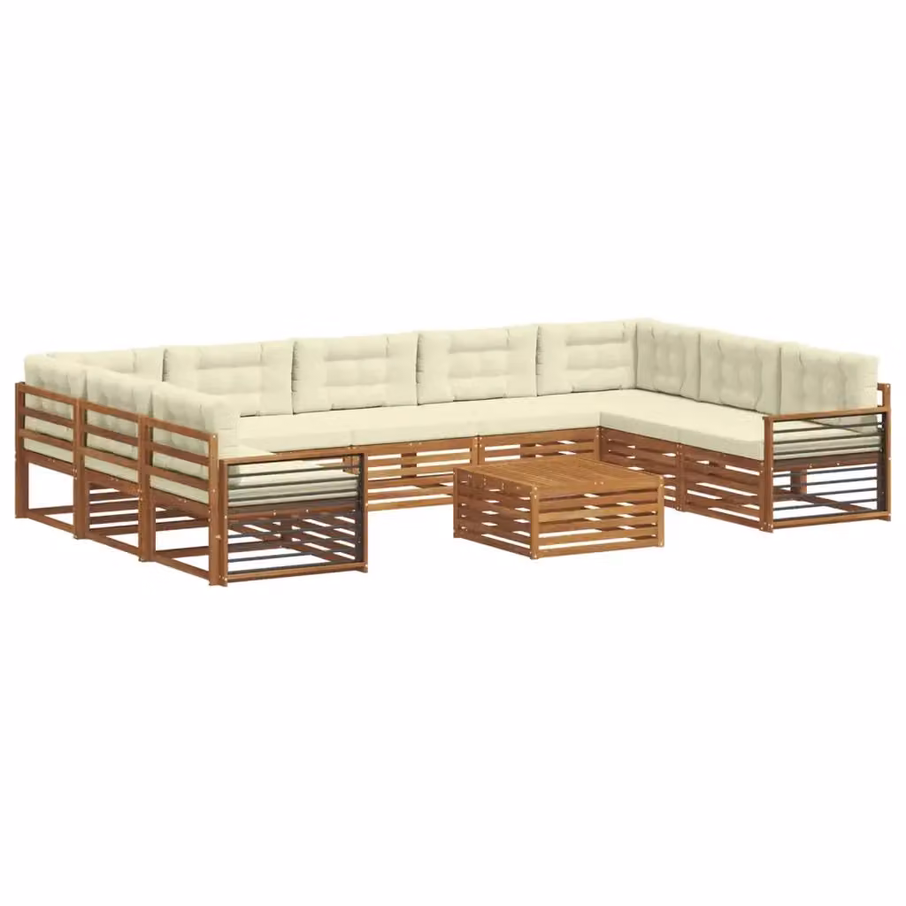 Set di divani da esterno moderno vidaXL in legno di acacia, 10 pezzi, colore beige e naturale – 2