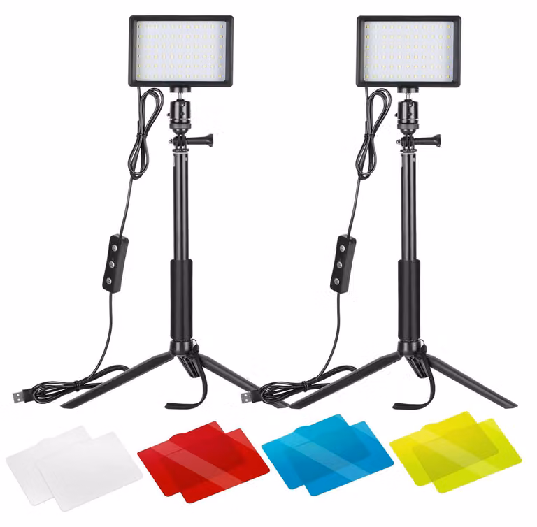 2 luci LED per video, dimmerabili, con temperatura di colore 5600K, alimentazione USB e supporto per stativo