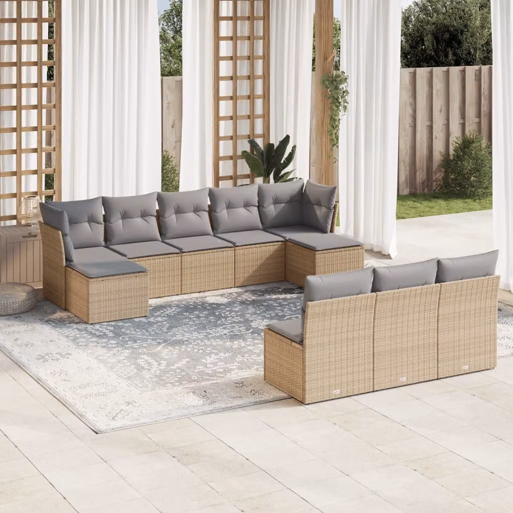 vidaXL Set Divano da Giardino 10 pz a forma di U con Cuscini Beige e Struttura in Metallo – 1