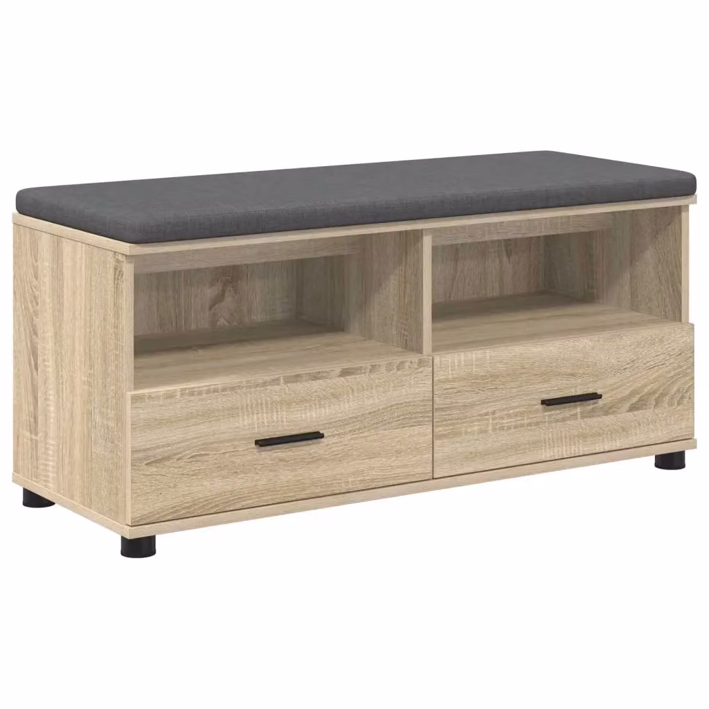 Panca per ingresso con scarpiera e cuscino vidaXL in rovere e tessuto grigio L: 100 cm, P: 38 cm, H: 46 cm – 2