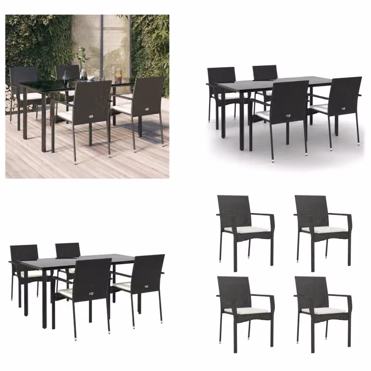 vidaXL Set da pranzo da giardino 5 pezzi con cuscini in poly rattan nero - Set da pranzo da giardino - Set da pranzo da giardino - Set da pranzo da terrazza