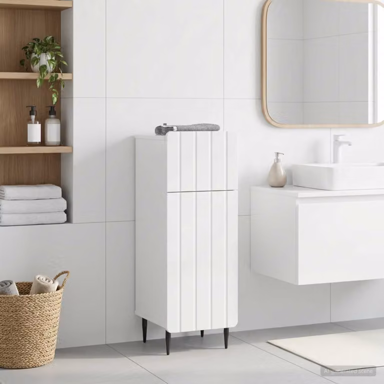 vidaXL Mobiletto da Bagno ZWOLLE Bianco Lucido L: 30 cm, P: 31 cm, H: 79,5 cm