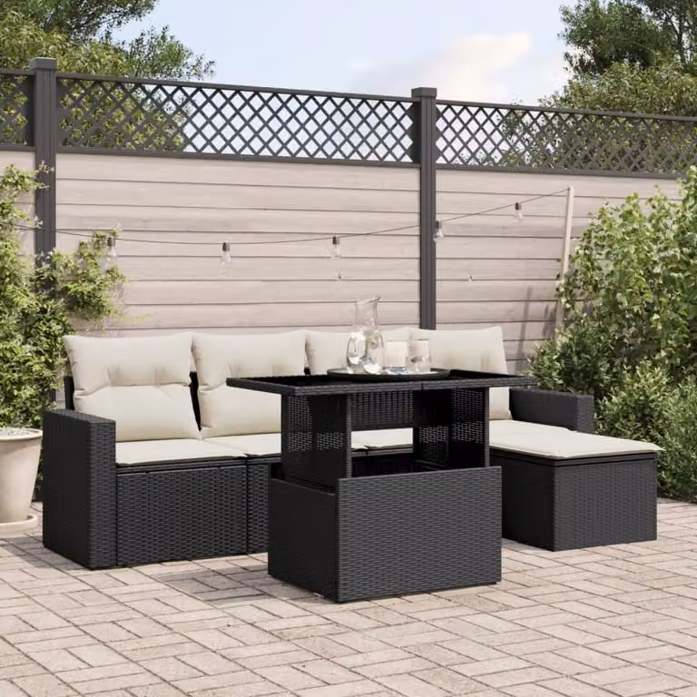 Maison Exclusive - Set Divano da Giardino 6 pz con Cuscini Nero in Polyrattan