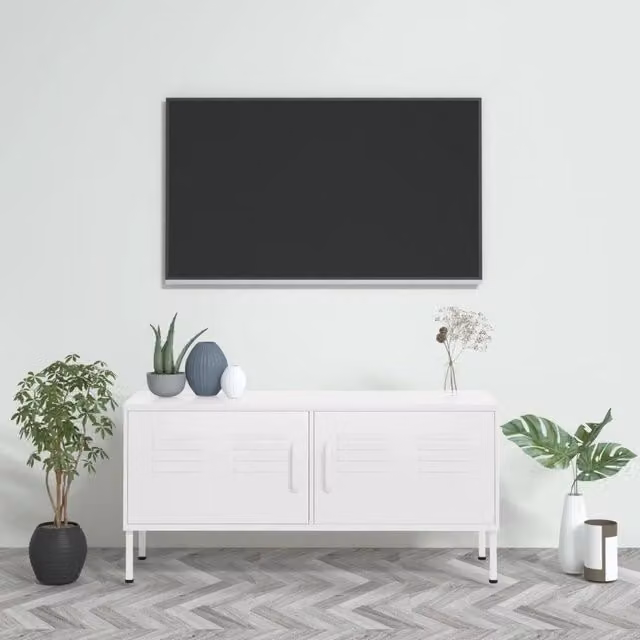 Mobile TV moderno vidaXL in metallo bianco L/P/H: 105 x 35 x 50 cm