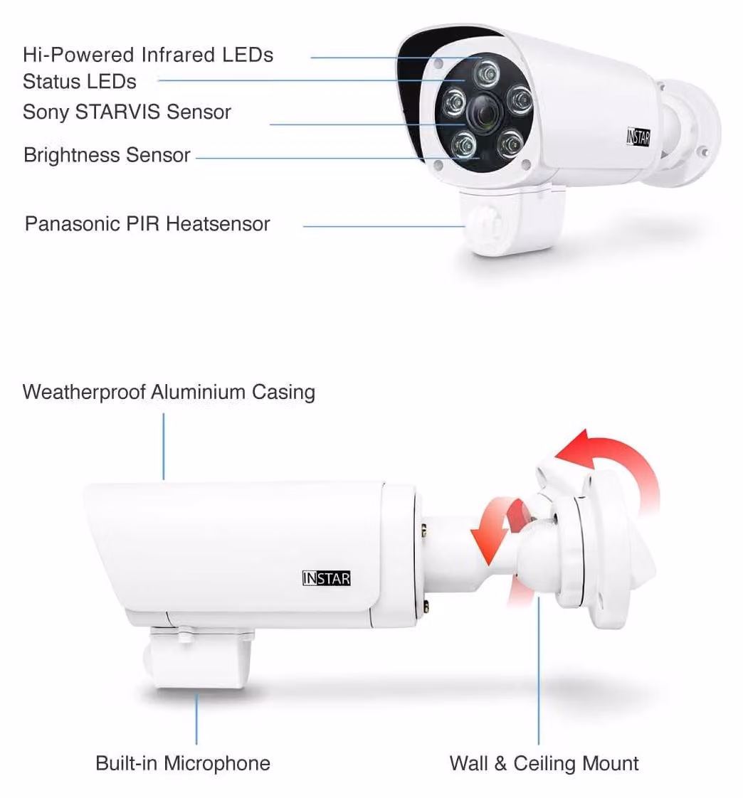 Telecamera di sicurezza 2K+ PoE, colore bianco - Risoluzione 4 MP - Corpo in alluminio - Adatta per interni ed esterni - Grado di protezione IP66 (resistente all'acqua)