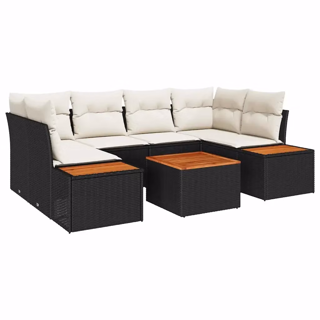 Set Divano da Giardino a L vidaXL 6 Pezzi Nero con Cuscini e Tavolino in Rattan e Acciaio – 2