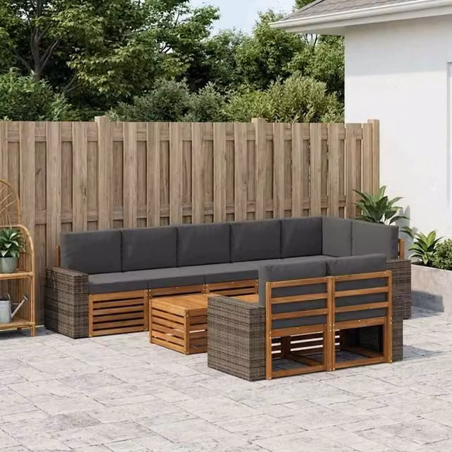 Set di divani da esterno a L vidaXL in legno di acacia con cuscini beige e antracite