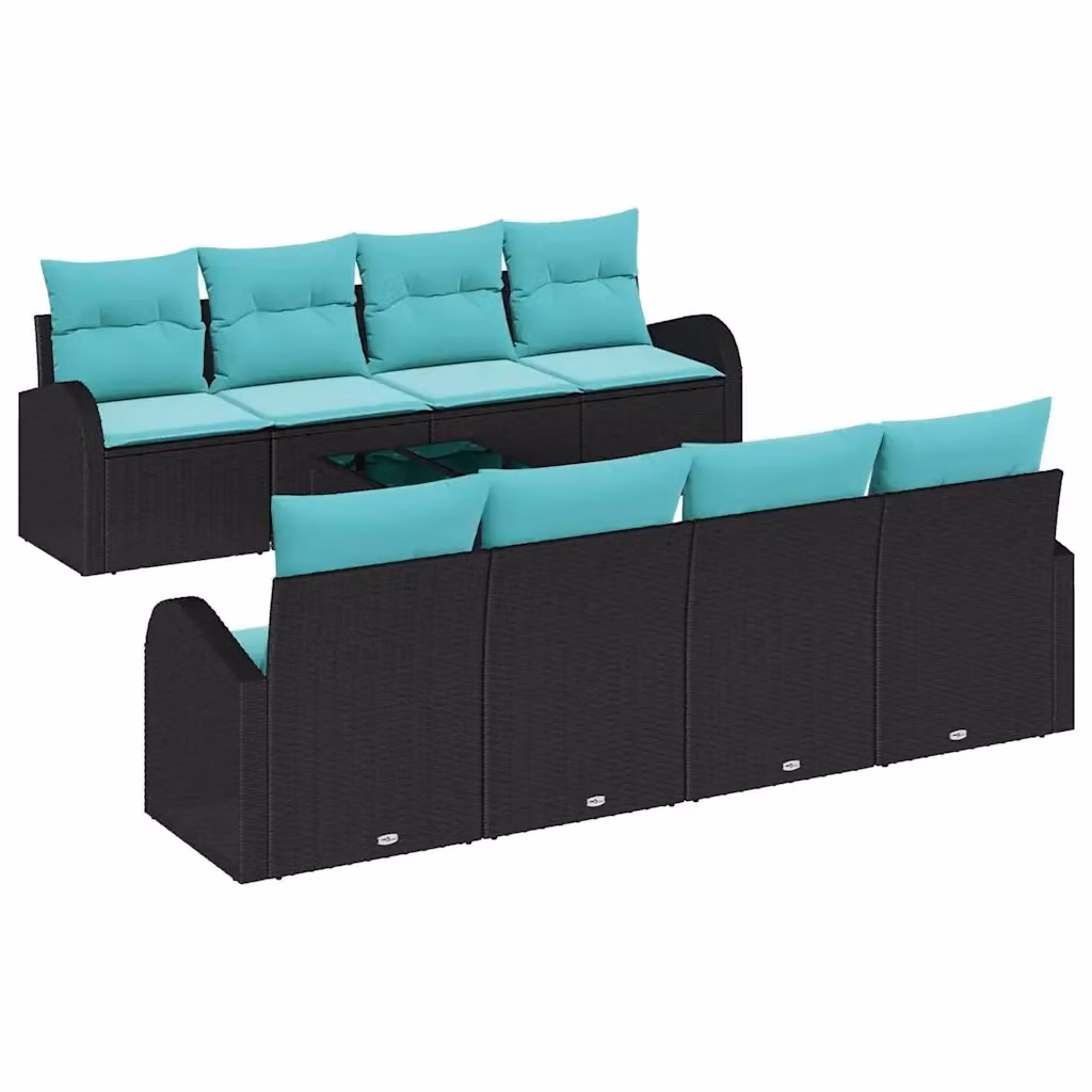 Set di divani da giardino vidaXL composto da 9 pezzi con sedute nere e turchesi in rattan e struttura in metallo per 8 persone – 2