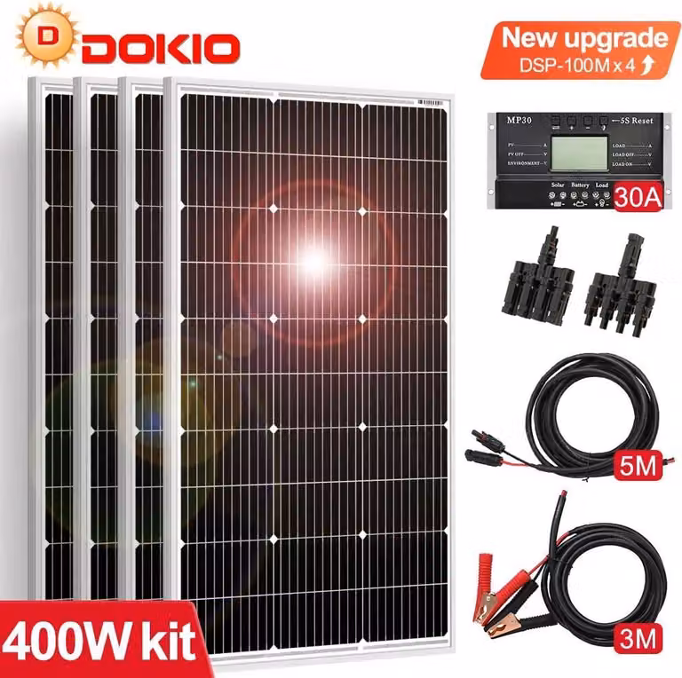 Set di 4 moduli solari/pannelli solari - Pannello rigido monocristallino - 18 V - Efficienza del 21,8% - 97×56,5×2,5 cm - Per batterie da 12 V - Impermeabile - Camouflage verde