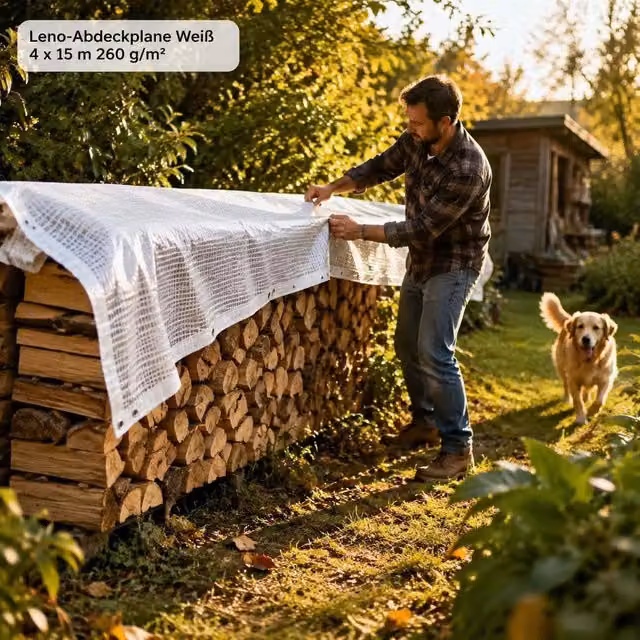 Leno Tarpaulin, White, 4 X 15 M, 260 G/square Meter