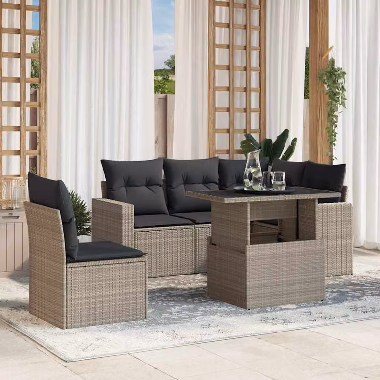 vidaXL Set Divano da Giardino a L con 6 Pezzi e Cuscini Imbottiti Grigio Antracite