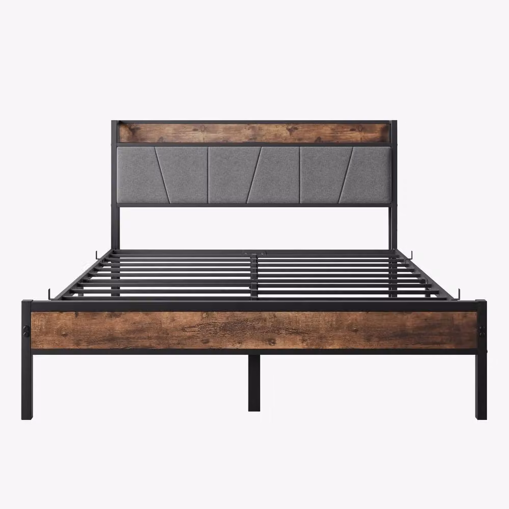 Letto Minimal con LED e porta USB-C in metallo e legno rovere, L/P: 140 x 200 cm – 2
